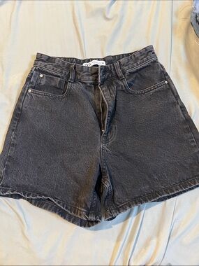 Zara Washed Black High-Rise Denim Shorts